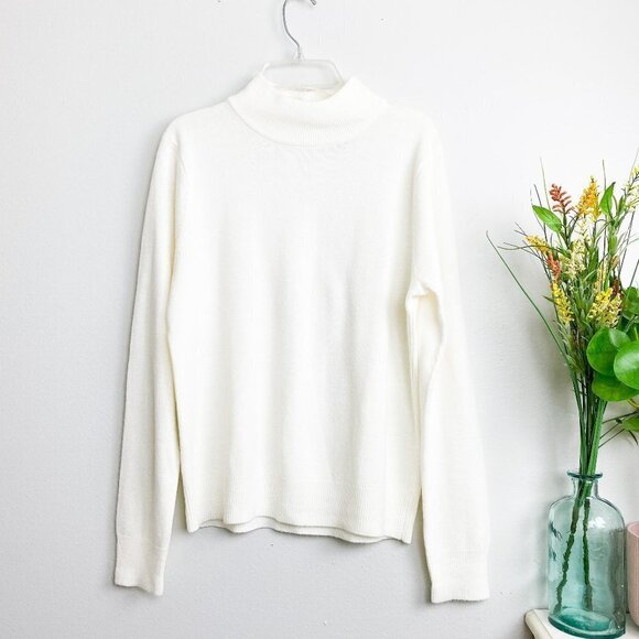 🦋 VINTAGE BLAIR Cream White Mockneck Knit Sweater Medium - Picture 1 of 4